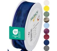 Halbach Nastro regalo Seidenbänder 25 mm x 25 m taffettà bordo metallico Blu scuro Öko-Tex 100