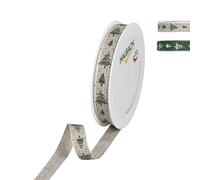 Halbach Seidenbänder Nastro regalo di Natale "alberi di abeti", larghezza 15 mm, lunghezza 20, ideale per confezionare eleganti regali di Natale, colore: lino/verde/bianco