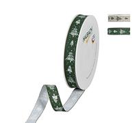 Halbach Seidenbänder Nastro regalo di Natale "alberi di abeti", larghezza 15 mm, lunghezza 20, ideale per confezionare eleganti regali di Natale, colore: verde/bianco