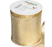 Halbach Seidenbänder Nastro regalo dorato, prodotto in Germania, con bordi in filo metallico, 100 mm x 25 m, elegante nastro dorato per matrimonio o Natale