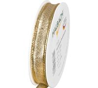 Halbach Seidenbänder Nastro regalo dorato, prodotto in Germania, con bordi in filo metallico, 15 mm x 25 m, elegante nastro dorato per matrimonio o Natale
