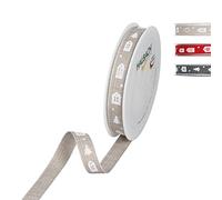 Halbach Seidenbänder Nastro regalo natalizio con motivo "alberi e case", larghezza 15 mm, lunghezza 20 m, ideale per confezionare eleganti regali di Natale, colore: lino/bianco