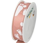 Halbach Seidenbänder Nastro regalo per neonati, 25 mm x 16 m, nastro come decorazione per baby shower e per confezionare regali per baby shower, colore: rosa rosso/bianco