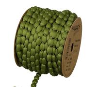 Halbach Seidenbänder Passamaneria con pompon, larghezza 8 mm, lunghezza 15 m, nastro con pompon come ghirlanda, decorazione per matrimoni, feste in giardino, colore: verde muschio