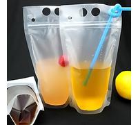 Halearo 100 Sacchetti Trasparenti per Bevande Portatili con Cannucce, Design Stand-up con Cerniera Satinata, Materiale per Uso Alimentare, Perfetti per Feste e Uso Quotidiano (Come mostrato)