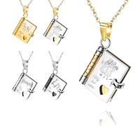 half-acre square pond Collana con libro personalizzato, Collana libro con 10 pagine incise su misura, Catena regolabile Perfetto per le donna, Regali di laurea per uomini, donna, familiari, amico