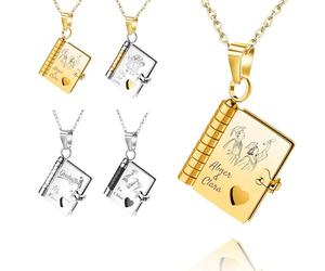 half-acre square pond Collana con libro personalizzato, Collana libro con 10 pagine incise su misura, Catena regolabile Perfetto per le donna, Regali di laurea per uomini, donna, familiari, amico