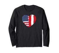 Half American Half Peruvian Heart Flag Dual Heritage Maglia a Manica
