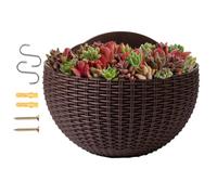 Half Circle Planter - Rustic Faux Rattan Basket, Wall Hanging Flower Pot