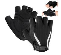 Half Finger Workout Mittens - 3D Segmented High Density Gel , Double Bar Tack Reinforced Finger Pull Loops, Night Visibility High Refractive Silver Strips, Multi Ventilation Moisture Wicking Mes