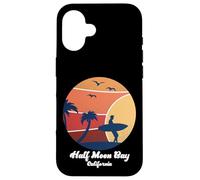 Half Moon Bay California Surfing Surfer Vintage Tramonto Spiaggia Custodia per iPhone 16