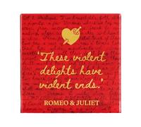 Half Moon Bay Violent Delights - Sottobicchiere quadrato in ceramica con Shakespeare Romeo & Juliet, 10,2 cm, colore: rosso e oro