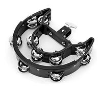 Half Moon Tambourine with Double Row Metal Jingles, Handheld Percussion Instrument, Bright Crisp Sound for Drum Set Cymbal Stand or Hi Hat Use, Made of Durable ABS and Metal (Nera)