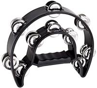 Half Moon - Tamburello a percussione per strumenti musicali con campanellini in acciaio per suonare batteria e chitarra, nero