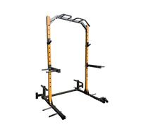 Half Rack Palestra Bicolore, Power Rack con Barra per Trazioni, Struttura in Acciaio 50mm, Giallo e Nero, Stazione Multifunzione per Allenamento