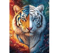 Half White Half Black Tiger in Flower Garden Puzzle 300 Pezzi Rompicapo Natale Premium Idea Cuento De Hadas Animal Per Lui E Famiglia Sfida Intelligente Rilassamento Pressione Ridot