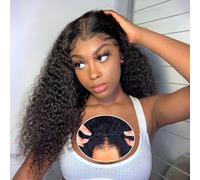 Half Wig Human Hair Deep Wave Parrucca per capelli umani Ricci 3 In 1 Drawstring Wear and Go Glueless Curly Wig Headband Human Hair Seamless Flip Over 180% Density Natural Black 26 Inches