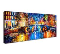 HALFLEMART Ponti di notte Stampa su tela con cornice Luci colorate della città Pittura Quadri su tela Quadri Moderni Foto su Tela Poster Decorazioni da parete soggiorno Camera da letto 50x120cm
