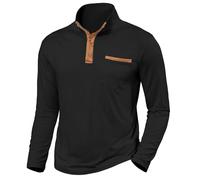 Halfword Henley Maglia Maniche Lunghe Uomo Polo T-Shirt Dolcevita Stand Up Golf Nero XL