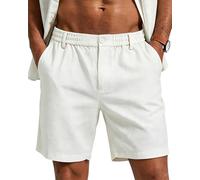 Halfword Pantaloncini in lino da uomo estivi casual da spiaggia pantaloncini chino da vacanza lunghezza al ginocchio elastico in vita tasche con cerniera leggeri