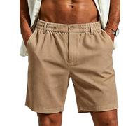 Halfword Pantaloncini in lino da uomo estivi casual da spiaggia pantaloncini chino da vacanza lunghezza al ginocchio elastico in vita tasche con cerniera leggeri, cachi, 3XL