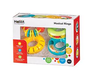 Halilit Baby Musical Rings. 4 Durable Real Musical Instruments. Rattles Gift Set for Babies. Smooth and Easy Grip. BPA Free. Sensory Fun. 3 Months +,Multicolour