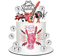 Halinuia 24 Pezzi Decorazioni per Torte, Cake Topper Discoteca con Chitarra Disco Mirror Ball Palline, Happy Birthday Decorazione Torta per Festa Compleanno Matrimonio Laurea