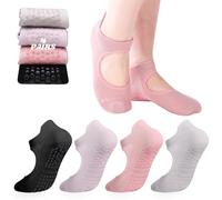 Halinuia 4 paia Calzini Antiscivolo Donna,Calze Antiscivolo Pilates con Grip Puntini Calzini Corti Donna Calze Elastici Sportivi, per Esercizi Sport Yoga Pilates Balletto Danza Fitness Arti Marziali