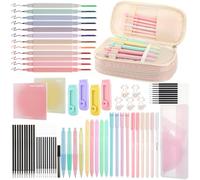 Halinuia 78 Pezzi Forniture Scolastiche Kawaii con Astuccio, Penna Gel, Pastelli Evidenziatori, Penna a Sfera Retrattile, Matita Meccanica, Mina di Matita, Gomma, Righello, Note Adesive, Segnalibri
