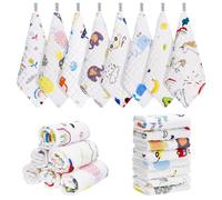 Halinuia 8 Pezzi Mussole Neonato Cotone, Salviette Panni in Mussola Neonati 25x25cm, Quadrotti Morbidi, Set Asciugamani Lavette Bagnetto Ospedale per Neonata Doccia Bagno Regalo