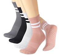 Halinuia Calzini Antiscivolo Donna Pilates 4 paia di calzini per yoga, perfetti accessori per lo yoga, con presa, per adulti, per pilates e yoga, Multicolore A, Taglia unica Stretta