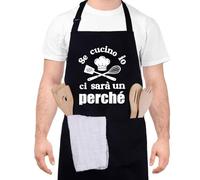 Halinuia Divertente Grembiule da Cucina con 2 Tasche Ampie Grembiule Regolabile per Uomo e Donna, Adatto per Grigliate, Forni e Cotture Professionali(Se Cucino Io C'è Un Motivo)