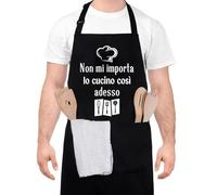 Halinuia Grembiule Cucina Uomo Divertente, Grembiule Masterchef Divertenti Personalizzato da Cucina, Regolabile, Impermeabile, Nero per Ristorante Bar, Ideale Regalo per Papà Cuoco Chef Marito