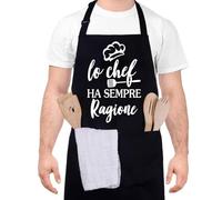 Halinuia Grembiule Cucina Uomo Divertente, Grembiule Masterchef Divertenti Personalizzato da Cucina, Regolabile, Impermeabile, Nero per Ristorante Bar, Ideale Regalo per Papà Cuoco Chef Marito
