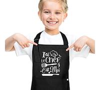 Halinuia Grembiule da bambino impermeabile "Qui lo chef è me", regolabile con 2 tasche, per cucina, pittura, artigianato, scuola, per ragazzi o ragazze, taglia L