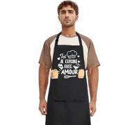 Halinuia Grembiule da cucina per uomo donna, grembiule da cucina personalizzato - qui io cucina con amore, impermeabile regolabile grembiule barbecue, nero grembiule da cucina professionale, Nero , 70