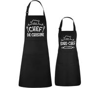 Halinuia Grembiule da cucina personalizzato per genitori e bambini, impermeabile, regolabile, grembiuli da chef con 2 tasche per uomo donna e bambino, nero, grembiule da cucina professionale