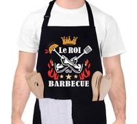 Halinuia Grembiule per barbecue da uomo, grembiule da cucina regolabile impermeabile nero, grembiule per barbecue personalizzato per feste, festa del papà, compleanno, Natale, Nero , taglia unica