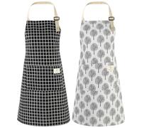 Halinuia Grembiuli da Cucina Donna e Uomo 2 Pezzi,Grembiule Cucina Personalizzati in Cotone-Lino Traspirante, Design Masterchef con Motivi Albero & Quadri per Chef, Regalo