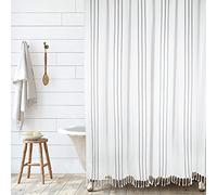 HALL & PERRY Tenda da doccia a righe verticali, 100% cotone, tessuto a righe, decorazione per bagno, 182 x 183 cm (bianco e nero)