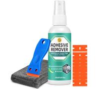 Halldeli Spray Rimuovi Colla 120ml, Potente rimuovi Colla e sciogli Silicone con Raschietto e Panno, Adesivo rimuovi Silicone elimina Etichette, Nastro, Adesivi da Vetro, plastica, Auto, tappeti