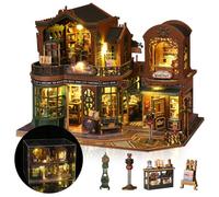 Hallisun Casa Delle Bambole Kit, Crepuscolo Città dei Libri 3D in Legno Modellismo da Costruire con Luce Led Carillon, Casa in Miniatura DIY per Adulti, Regali Artigianali di Natale per il Compleanno