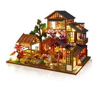 Hallisun Casa Delle Bambole Kit, Ristorante giapponese 3D in Legno Modellismo da Costruire con Luce Led Carillon, Casa in Miniatura DIY per Adulti, Regali Artigianali di Natale per il Compleanno
