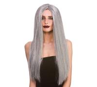 Hallloween Parrucca da Donna Lungo Nero Bianco Argento Costume Morticia Strega