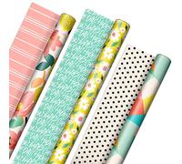 Hallmark 3 rotoli di carta da regalo reversibile con fiori di limoni luminosi astratti, per compleanni, Pasqua, festa della mamma, festa del matrimonio, baby shower, 20 m²