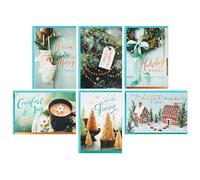 Hallmark Assortimento di biglietti di Natale in scatola, Tis the Season, 72 biglietti e 72 buste, albero con spazzola per bottiglie, cacao, ghirlanda rustica, guanti