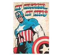 Hallmark, biglietto di auguri per marito con Captain America, collezione Marvel, con scritta in lingua inglese "My Hero", dimensione: media