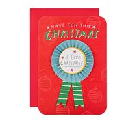 Hallmark Biglietto di Natale generale - Divertente design a rosetta con badge rimovibile