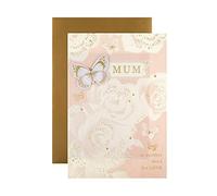 Hallmark Biglietto per la festa della mamma, elegante design in rilievo, farfalle e fiori, oro, rosa, bianco