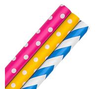 Hallmark Carta da regalo, confezione da 3, 3 colori, rosa, giallo, blu, pois e zig-zag, 2 m ciascuno